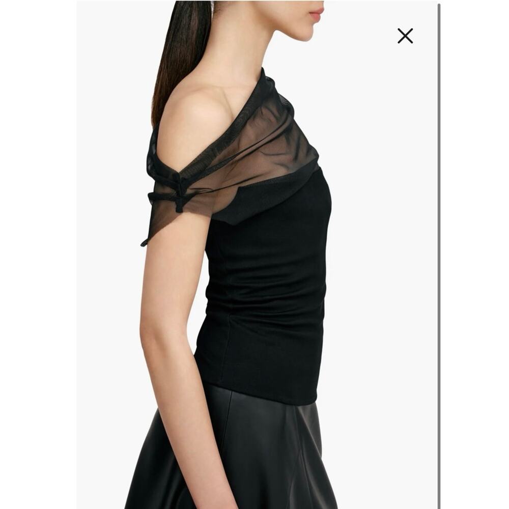 NWOT Marcella Cabrini Mesh One-Shoulder Top in Black SZ S - Picture 2 of 8
